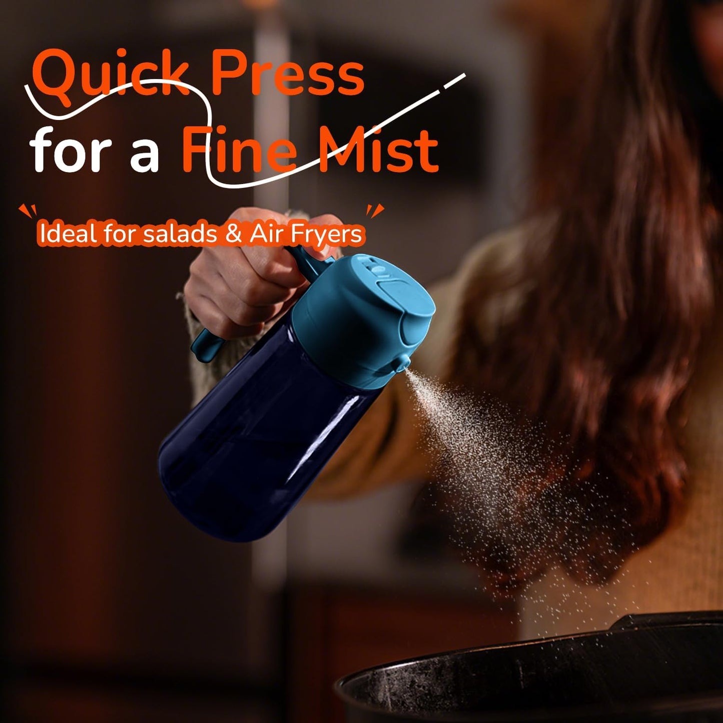 TrendPlain 16oz/470ml Blue Glass Olive Oil Sprayer for Cooking - 2 in 1 Olive Oil Dispenser for Kitchen Gadgets, Air Fryer, Salad, and BBQ - Navy