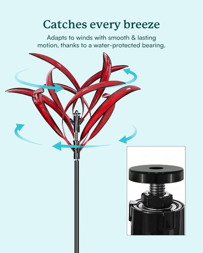 82 inch Wind Spinners Outdoor - Extra Large Metal Wind Sculptures & Spinner with Stake, Big Clearance Windmills for The Yard and Garden, Tall Yard Art Decor-Burgundy Red