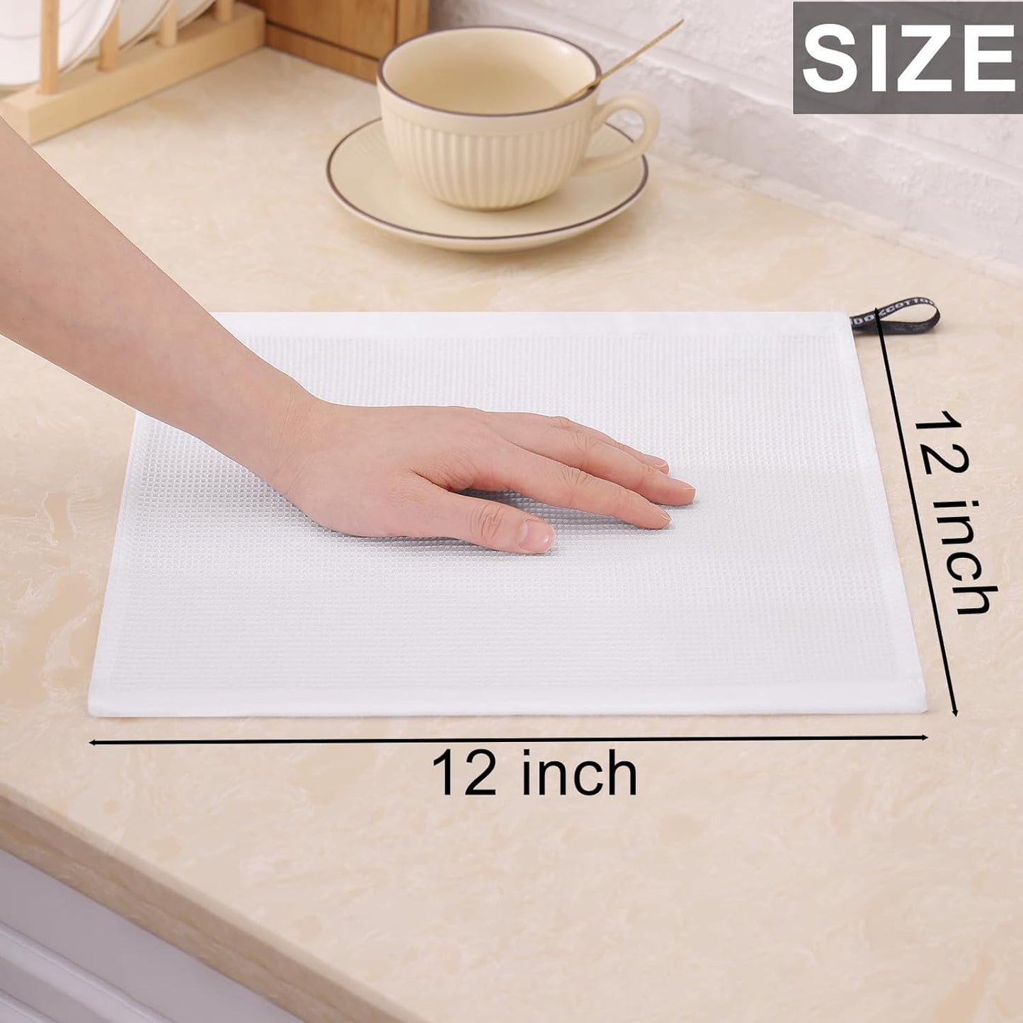 Homaxy 100% Cotton Waffle Weave Dish Cloths - 12 Pack Soft and Absorbent Dish Towels - 12 x 12 Inches Quick Dry Dish Rags - White