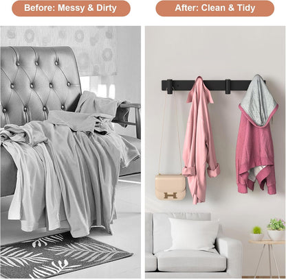 PMMASTO Coat Rack Wall Mounted, 4 "T Shaped Wall Hooks for Hanging, Heavy Duty Stainless Steel Coat Hook Rail for Hat Towel Robes in Bathroom Kitchen Mudroom Entryway (Black, 2PC)