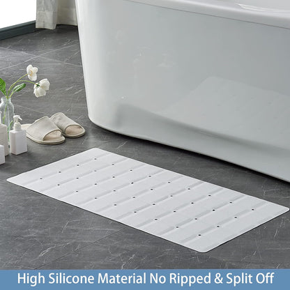 Foldable Silicone Bathtub Mat: Jumbo Size Heavy Duty Safety Bath Mat for Tub Without Suction Cups Non Slip Bath & Shower Mat for Textured, Reglazed, Refinished Tub (White, 35.8 x 17.7)