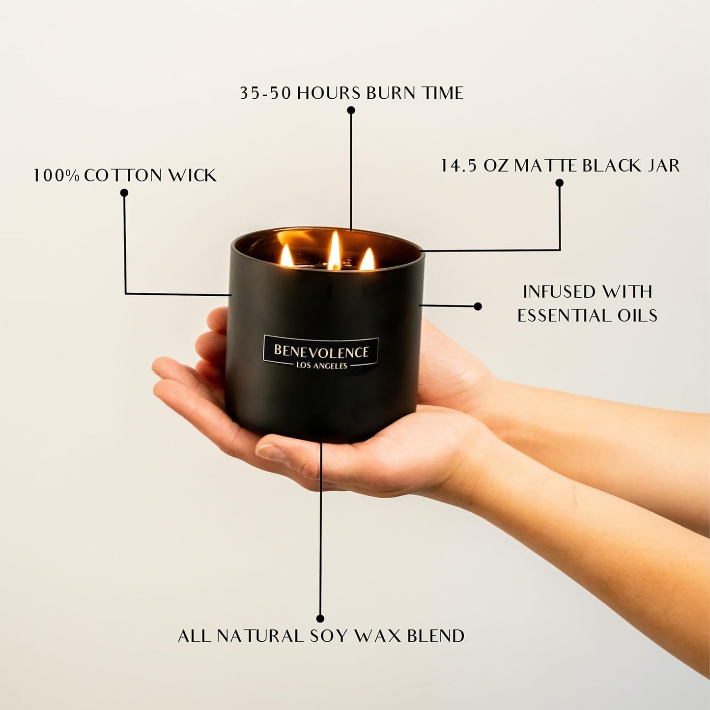 Benevolence LA 3 Wick Candle, Santal Large Scented Candle | Soy Candles | Gifts for Women and Men | Home Fragrance | Aromatherapy | Bathroom Freshener 14.5 Oz, 45 Hour Burn
