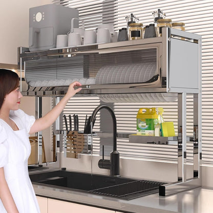Home Furnishing Dish Rack Over Sink Stainless Steel Over The Sink Dish Drainer Drying Rack Space Kitchen Sink Rack Multifunctional countertop Dish Storage Rack Sink(Metallic,105cm/41.3in)