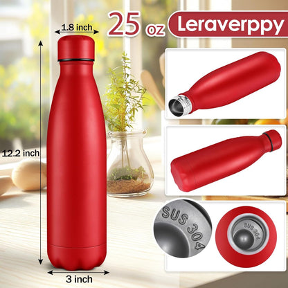 25oz Cola-Bottle Shaped Stainless Steel Leak-proof Water Bottle,Double Wall Vacuum Insulated Metal,Travel Mug For Sports Indoors & Outdoors,BPA-Free School Kids Flasks,Red(4 Pack)