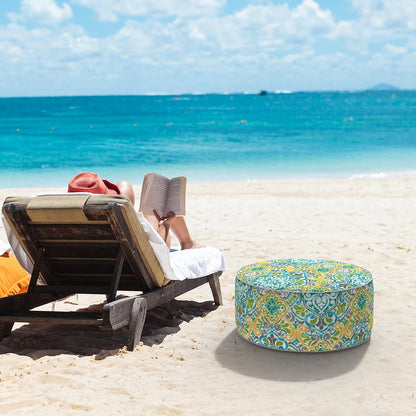 LVTXIII Inflatable Stool Ottoman Footrest with Handle, All Weather Foot Rest, Indoor or Outdoor Use for Home Patio Garden and Camping, D21 x H9, Damask Green