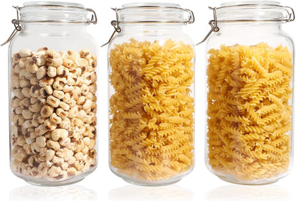 Glass Jars with Airtight Lid, Large Glass Food Storage Jars, 3 Pack Wide Mouth Airtight Glass Jars ffor Flour, Cereal, Coffee, Pasta and Canning(70OZ)
