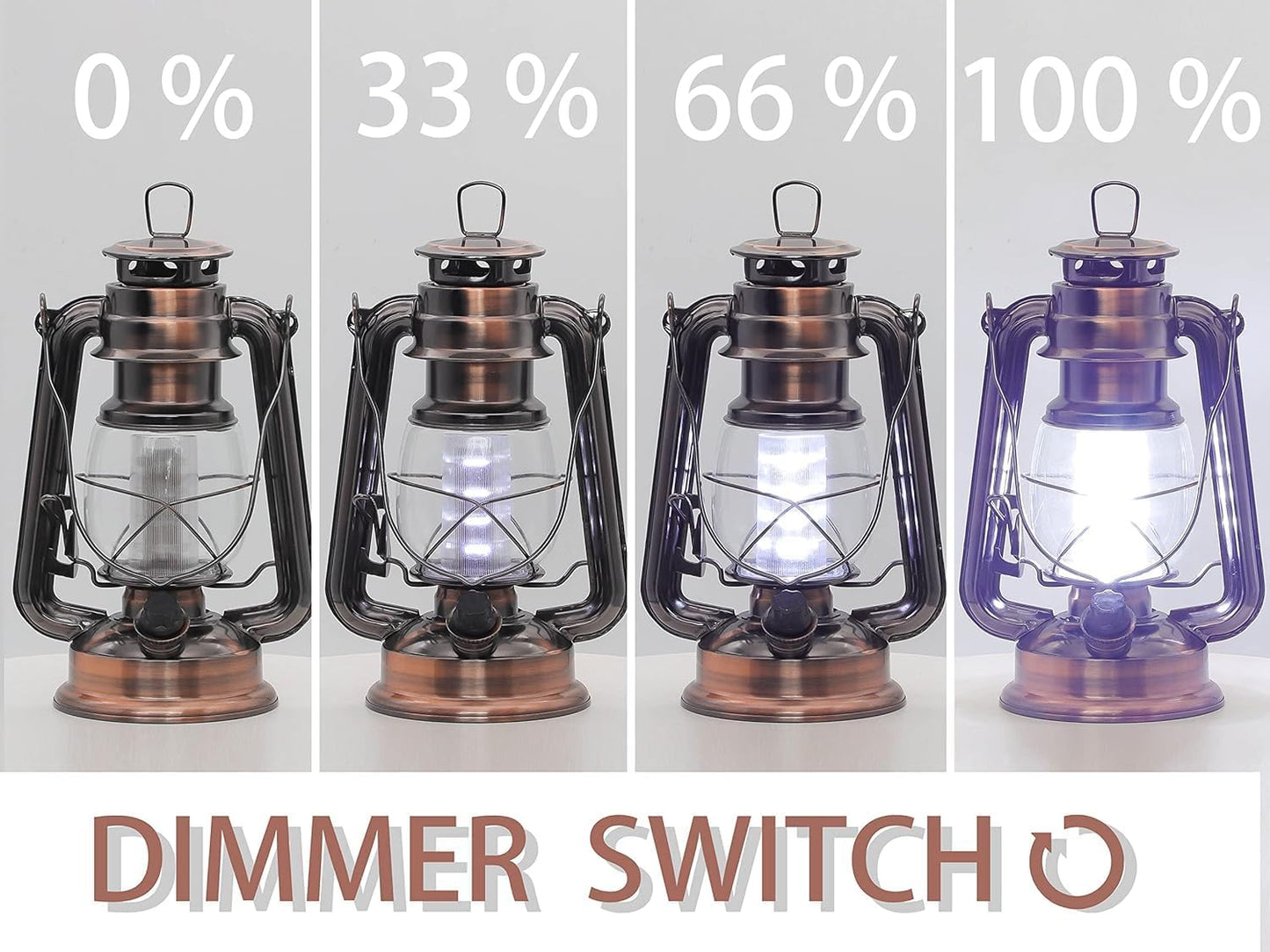 YAKii LED Vintage Lantern Metal Hanging Hurricane 12 LED Dimmer Switch Cold White Battery Operated Lantern Power Outage Indoor Camping Lighting Outdoor Brooklyn Decoration(Copper Pack of 8)