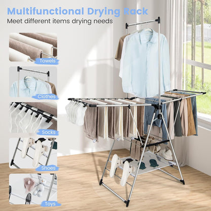 Giantex Clothes Drying Rack, Foldable Laundry Drying Rack with with 6-Level Adjustable Height, High Hanger Design, Side Clips, Space Saving Collapsible Laundry Drying Rack
