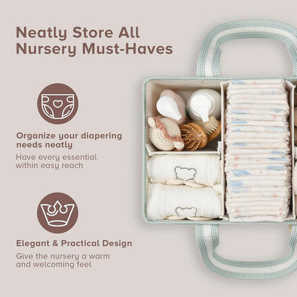 PeraBella XL Diaper Caddy Organizer With Handle, Baby Shower Gifts Basket Bag, Registry Search Must Haves Items, Newborn Girl Boy Nursery Storage Organizer, Baby Bag Essentials, Car Diaper Caddy Cart