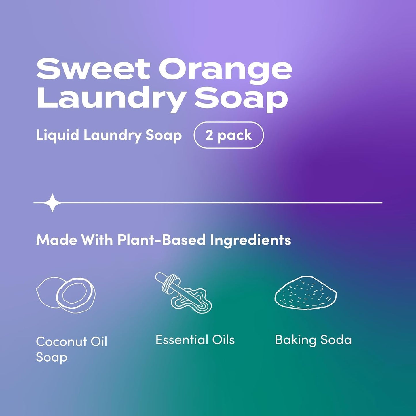 Zum Laundry Soap by Indigo Wild - Liquid, Plant-Based Soap with Baking Soda, Essential Oils, Coconut Oil & More - Wash Up to 64 Loads - Sweet Orange - 64 fl oz (2 Pack)