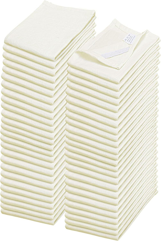 WHITEWRAP Flour Sack Towels| TeaTowel for Crafts| Kitchen Dish Cotton Blank Towel for Embroidery|Baking Bread Proofing Linen Cover| Thick Absorbent Quick Dry| 50 Pack15 x25 Natural