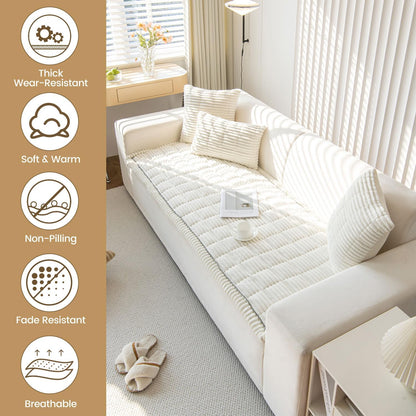 OTOB Sofa Covers for 3 Cushion Couch Washable, Fuzzy Non Slip Pet Friendly Couch Cover Protector Love Seat, All Seasons Soft Plush Furniture Bed Mats Sofa Slipcovers (Cream, 31.5" x 70.9'')