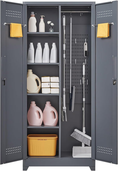 Lockable Storage Cabinet,Utility Closet with Doors and Shelves,SteelGarage Cabinet with Adjustable Shelves for Home,Garage,Gray