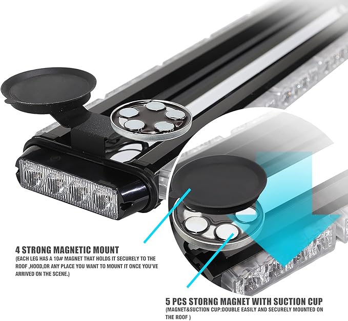WINECO Red White Roof top light bar Magnetic Flashing 56 LED Emergency Strobe Light Bar for Volunteer POV Firefighter EMS Law Enforcement Vehicles Police Cars, Double Side Safety Warning Beacon Lights