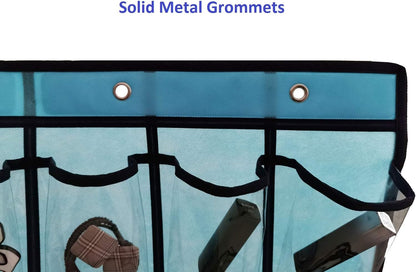 Classroom Pocket Chart for Phone Calculator Holder Over The Door Hanging Closet Jewelry Organizer with 30 Clear Pockets (Blue)