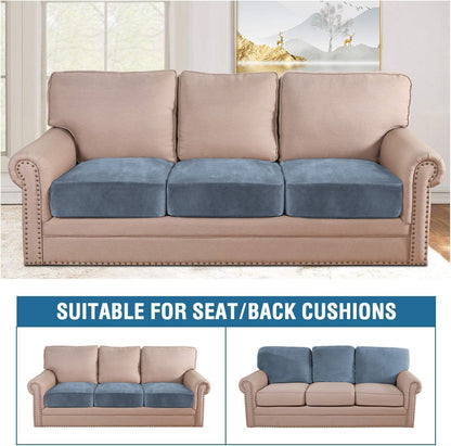 H.VERSAILTEX Velvet Stretch Couch Cushion Cover Plush Cushion Slipcover for Chair Loveseat Sofa Cushion Furniture Protector Seat Cushion Sofa Cover (2 Piece Large Sofa Cushion Covers, Stone Blue)