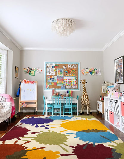 STARUIA Large Area Rug for Living Room, 8'x10' Rainbow Kids Rug for Classroom, Colorful Art Washable Rugs for Bedroom, Non-Slip Ink Splotch Nursery Rugs Soft Modern Living Room Carpet for Dorm School