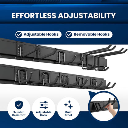 64'' All-Metal Garage Tool Organizer Wall Mount – Heavy-Duty Tool Rack Holds 680 lbs, Adjustable Hooks for Garage, Yard, and Garden Equipment