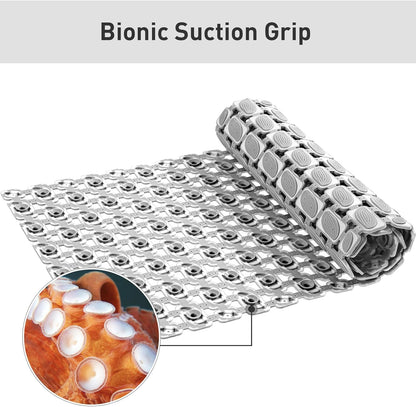 Shower Mat Non Slip Bathtub Mat - 27 x 16 Inch Eco-Friendly Soft Bath Mat for Tub Non Slip Shower Mats for Inside Shower with Suction Cups and Drain Holes, Easy to Clean Quick-Drying, Grey