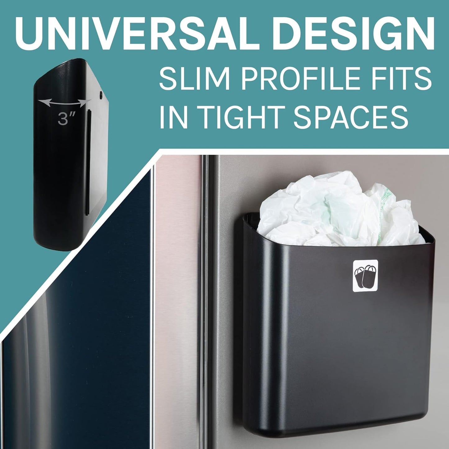 JS Jackson Supplies Black Lint Bin with Magnetic Back (Set of 2), Large and Small Space Saving Trash Bins and Organizers for Laundry Room and Kitchen, Wall Mountable