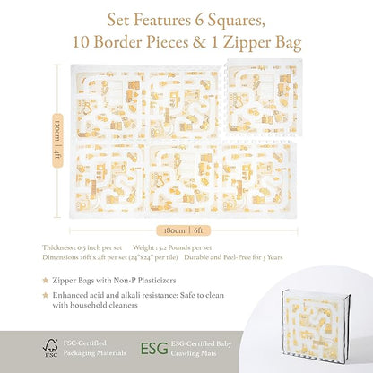 Premium Baby Foam Play Mats - Stylish Floor & Exercise Puzzle Mat for Toddlers and Kids- 6 Soft, Non-Toxic, Odorless, Peel-Resistant Foam Tiles - 6ft x 4ft - 0.5” inch Thick, Warm Beige