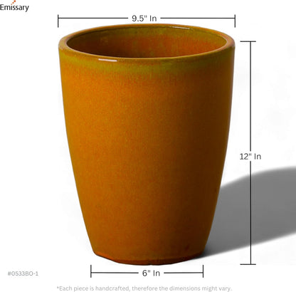 Emissary Bullet 9.5 in. Bright Orange Ceramic Round Planter (9.5 in. L x 9.5 in. W x 12 in. H) with Drainage Hole