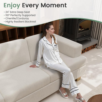 63" Corduroy Sofa Couch Loveseat for Living Room, Small Seep Seat Loveseat Sofa for Bedroom, Comfy Chenille Couch for Small Spaces, White Corduroy