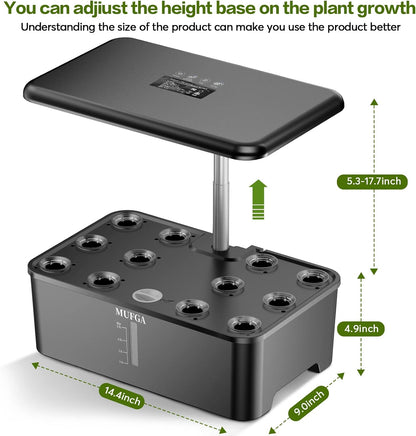 MUFGA 12 Pods Hydroponics Growing System, Indoor Garden with LED Grow Light, Plants Germination Kit, Mini Herb Garden with Pump System, Height Adjustable (No Seed)