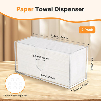 2Pcs Acrylic Paper Towel Dispenser, Paper Towel Holder Countertop Clear Multi Trifold Napkin Holder, Suitable for Z-fold, C-fold or MultiFold Paper Towels for Bathroom, Toilet, Kitchen