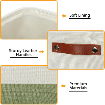 DULLEMELO Storage Basket, Linen Closet Organizers and Storage Baskets for Home Office, Suitable as Dog Toy Box, Baby Gift Basket, 4 Pieces 12x12 Decorative Cube Storage Bins(4 Pack - 12" White&Green)