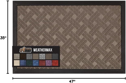 GORILLA GRIP 100% Waterproof All-Season WeatherMax Doormat, 47x35, US Designed Natural Rubber, Stain and Fade Resistant, Low Profile Indoor Outdoor Door Mats, Easy Clean Patio Mat, Taupe Basket Weave