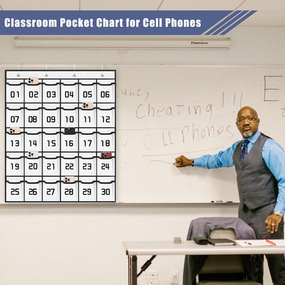 Loghot Classroom Accessories Closet Pocket Chart for Cell Phones Holder Wall Door Hanging Organizer (30 Pockets White)