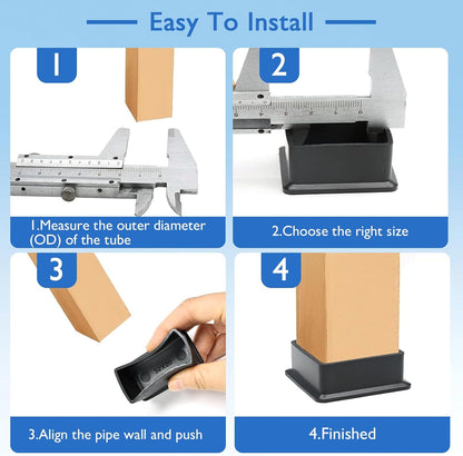 4 Pcs 2" x 4" Rectangular Rubber Chair Leg Caps, PVC Table Leg Covers, Flexible & Anti-Slip Furniture Leg End Caps, Chair Leg Floor Protectors for Bar Stool Leg Patio Indoor, Black