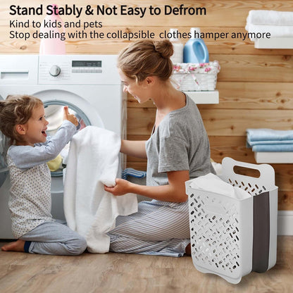 Plastic Collapsible Hanging Laundry Baskets with Carry Handle, Space-Saving Wall Hanging Laundry Basket Durable Tall Folding Plastic Laundry Hamper Waterproof Dirty Clothes Organizer XL+L