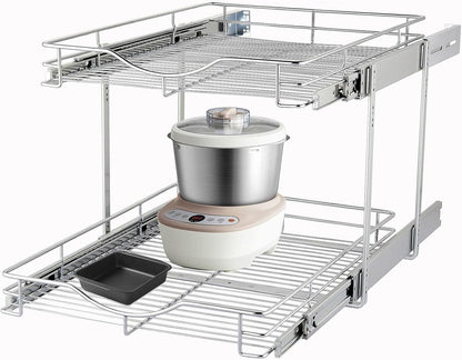 DINDON Pull Out Cabinet Organizer (14" W X 21" D), Cabinet Pull Out Shelves, 2 Tier Pull Out Drawers for Kitchen Cabinets, Wire Basket Slide Out Shelf for Cabinet Organization in Kitchen, Pantry