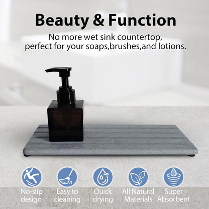 Diatomite Soap Dish, Water Absorbing Stone Tray, Kitchen Sink Organizer, Fast Drying Counter Holder (Grey, 9.5" x 4.7"/24 x 12cm)