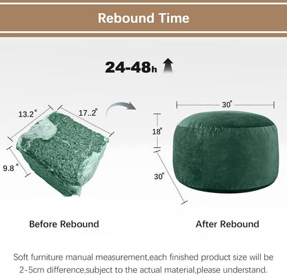 Bean Bag Chairs for Kids - Memory Foam Furniture BeanBag Chair - Kids/Teens Sofa with Soft Micro Fiber Cover - Round Fluffy Couch for Living Room Bedroom College Dorm - 2.5 ft, Green