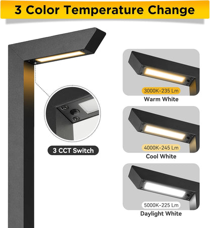 Gardencoin 3CCT LED Low Voltage Landscape Pathway Light, 12V Premium 3000K/4000K/5000K Selectable Path Lights Wired, Modern Walkway Lights Outdoor, Higher Housing with Larger Stake (19.7IN, 8 Pack)