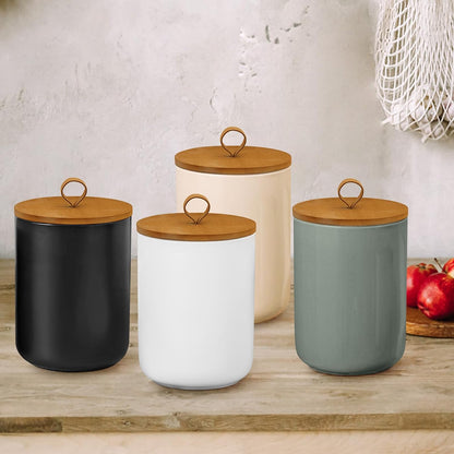 Large Ceramic Storage Jars, Modern Elegant Highly Polished Airtight Gorgeous Storage Canisters with Wooden Lid Food Storage Jar for Kitchen Spice Tea Vanilla Sugar Coffee Beans (Khaki)