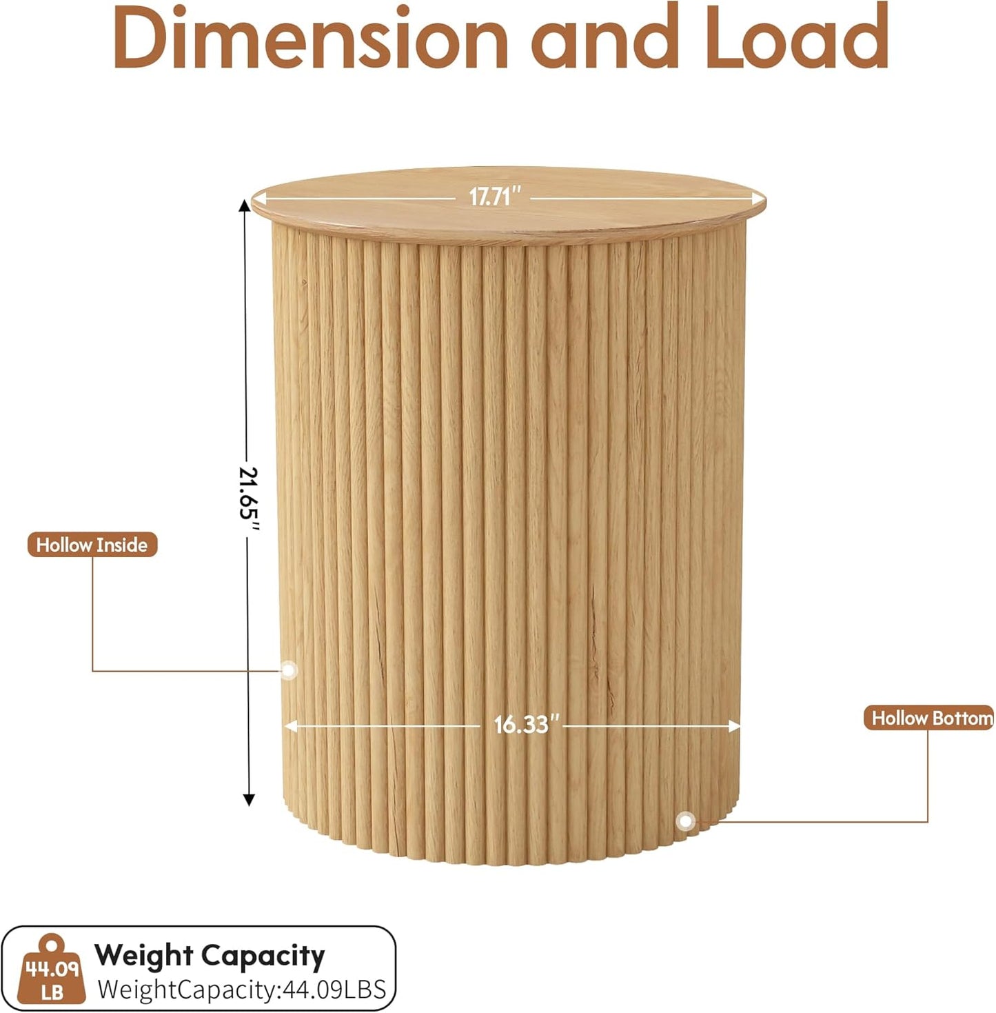 AVZEAR Small Round Side Table Fluted Night Stand Set of 2, Modern Boho End Table with Storage, 17.7" Circle Bedside Tables Wood Nightstands for Small Spaces, Living Room, Bedroom (Natural)