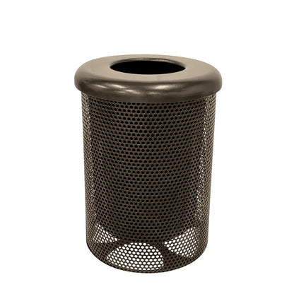COATEDOUTDOORFURNITURE RFT-P-TXTBRW Heavy Duty Round Trash Receptacle with Flat Top, Liner Included, 32 Gallon, Textured Brown, Made in America