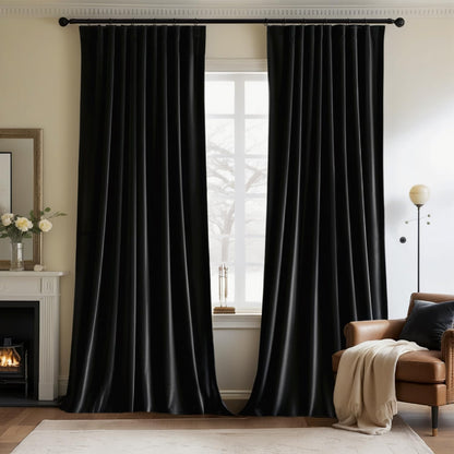 MIULEE Black Velvet Curtains 108 inches Long 2 Panels - Luxury Pinch Pleated Room Darkening Window Drapes for Bedroom Living Room Thermal Insulated Super Soft Blackout, Back Tab Rod Pocket