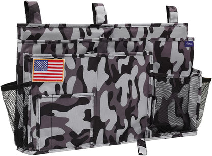 Surblue Bedside Caddy Hanging Organizer Storage Bag Pocket for Bunk, Hospital, College Dorm Rooms, Baby Bed Rails, Camp - 8 Pockets (Large, City)