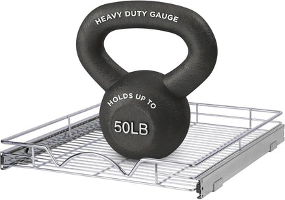 HOLDN’ STORAGE Pull Out Cabinet Organizer, Heavy Duty Caddy w/Lifetime Limited Warranty -26”W x 21”D - Requires At Least 27-1/4” Cabinet Opening, Steel Metal Cabinet Drawers Slide Out, Chrome