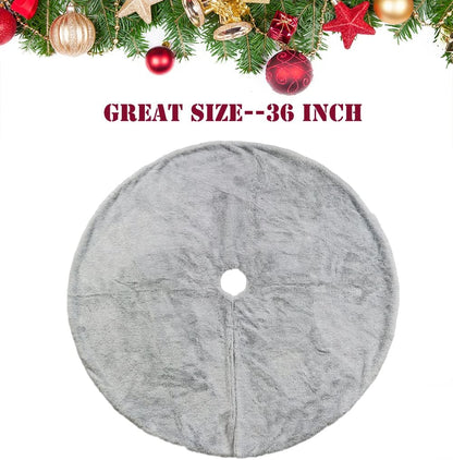 AOGU 36 Inch Faux Fur Christmas Tree Skirt Grey Shiny Plush Skirt for Merry Christmas Party Christmas Tree Decoration
