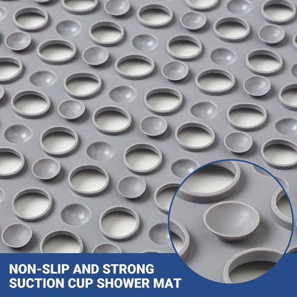 Non Slip Bathtub Mat and Shower Mat 31x17 inch,Bath Mat with Quick Dry Drain Holes and Suction Cups, Soft Comfortable Safe Bathroom Mat for Bath Tub, Floor, Tile (Grey)