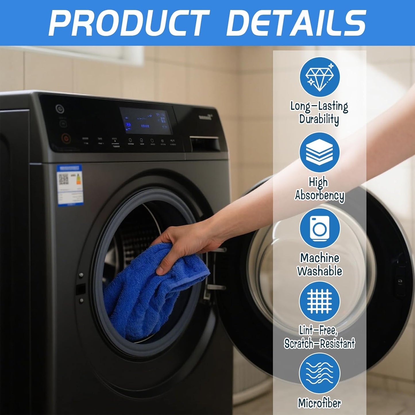 4 Pack Extra Large Microfiber Cleaning Cloths 20"x30", Lint-Free Reusable Towels for Home, Glass, Windows, Office, Kitchen, Bathroom – Blue Set