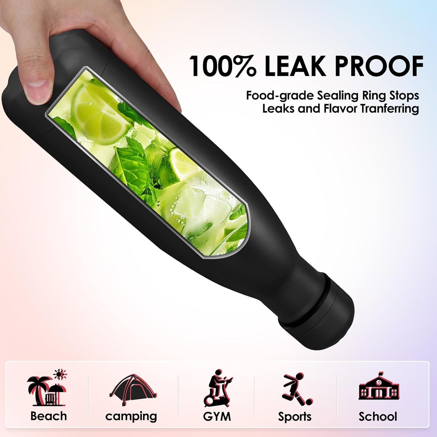 17oz Cola-Bottle Shaped Stainless Steel Leak-proof Water Bottle,Double Wall Vacuum Insulated Metal,Travel Mug For Sports Indoors & Outdoors,BPA-Free School Kids Flasks,Black(8 Pack)