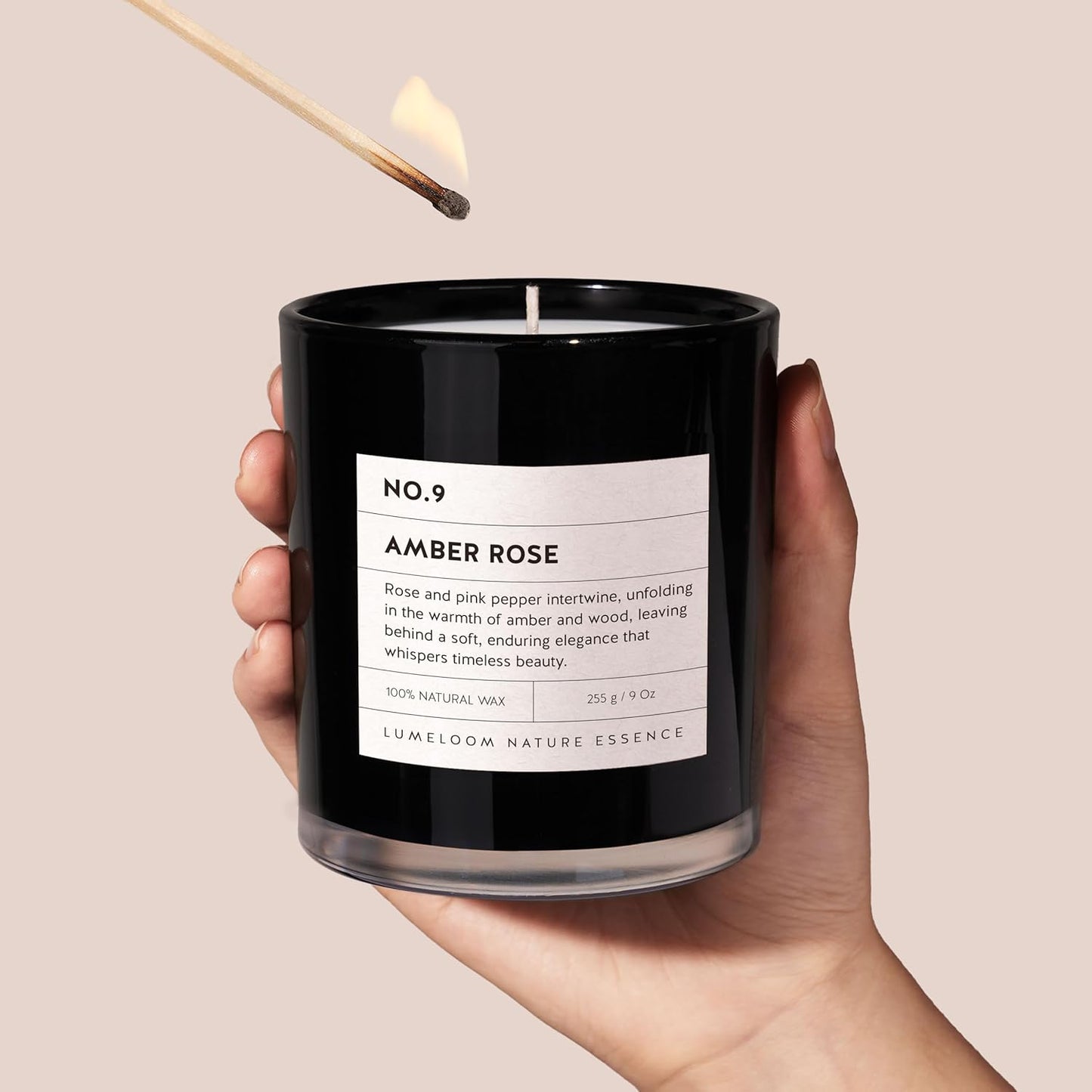 Amber & Rose Luxury Scented Candles, 9oz Soy Wax Candles for Home Scented, Rose, Wood, Amber Scent, Long Burning Time, Gifts for Women, Friends, Men, Sister, Mom, Teacher