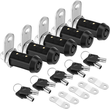 PTEROMY 5 Pack Cabinet Lock with Keys, 1-1/2'' Heavy Duty Tubular Cam Lock for RV Compartment Storage Locks, Full Set of RV Cam Locks (Black, 1-1/2'', 5 Pack)